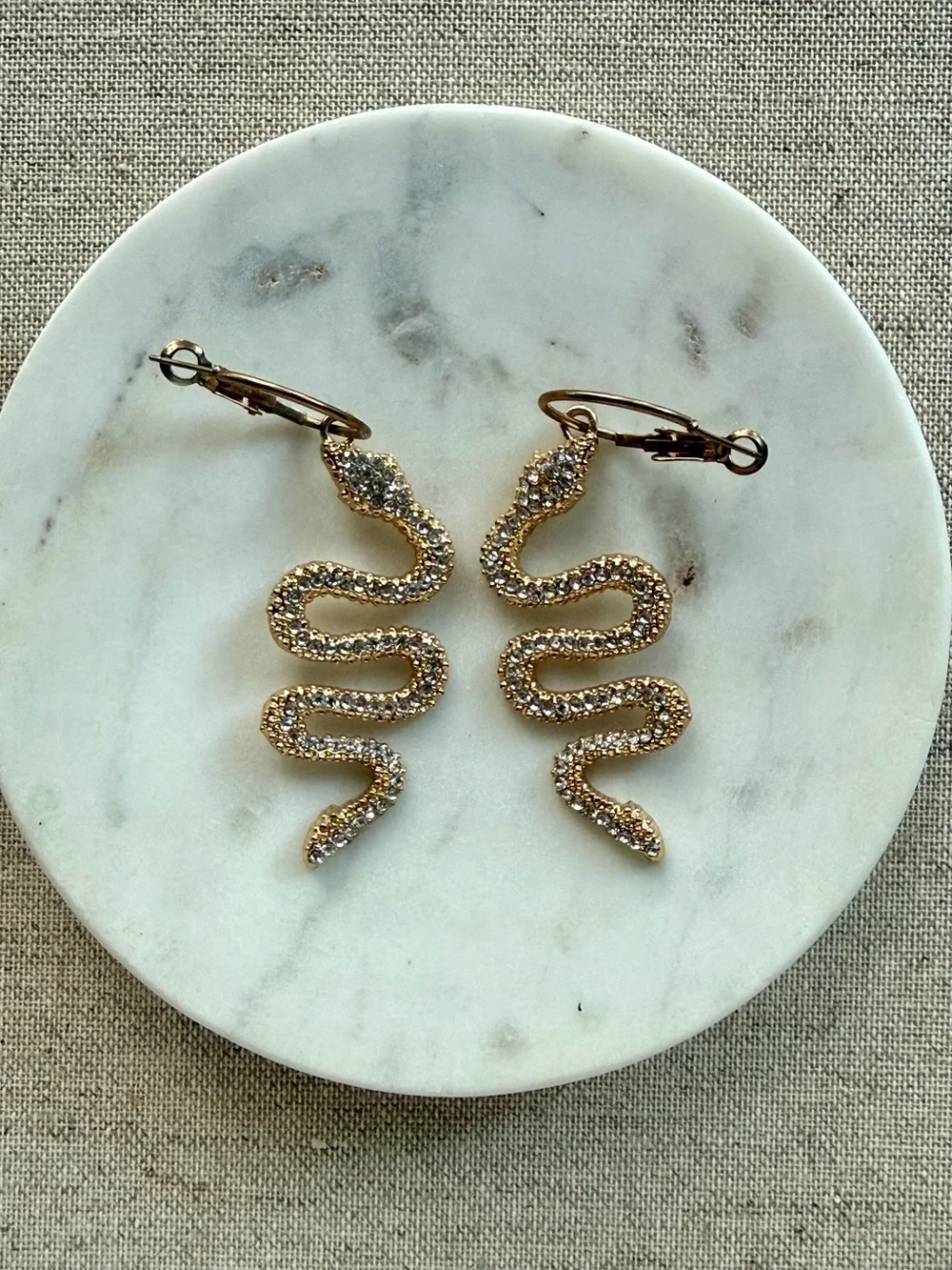 Gold Crystal Snake Drop Earrings - Women's Jewelry